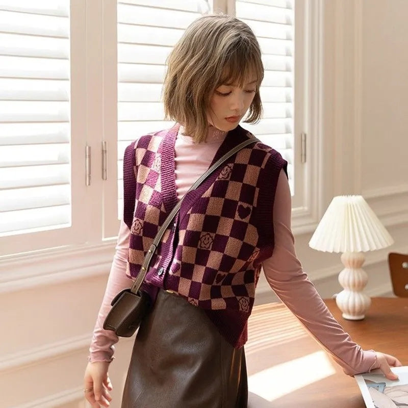 Plaid Checkboard Knit Vest