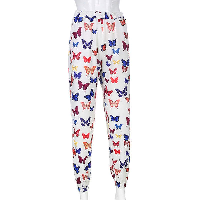 Cute Butterfly Rainbow Print Loose Baggy High Waisted Trousers Joggers Pants Sweats Bottom E-Girl Kawaii Korean Japanese Harajuku Retro Streetwear