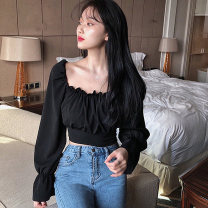 Bandage Lace Up Puff Long Sleeve Blouse