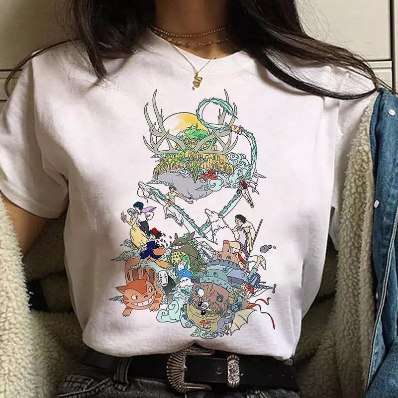 Japanese Anime Cartoon Print Loose Casual Short Sleeve Shirt T-shirt