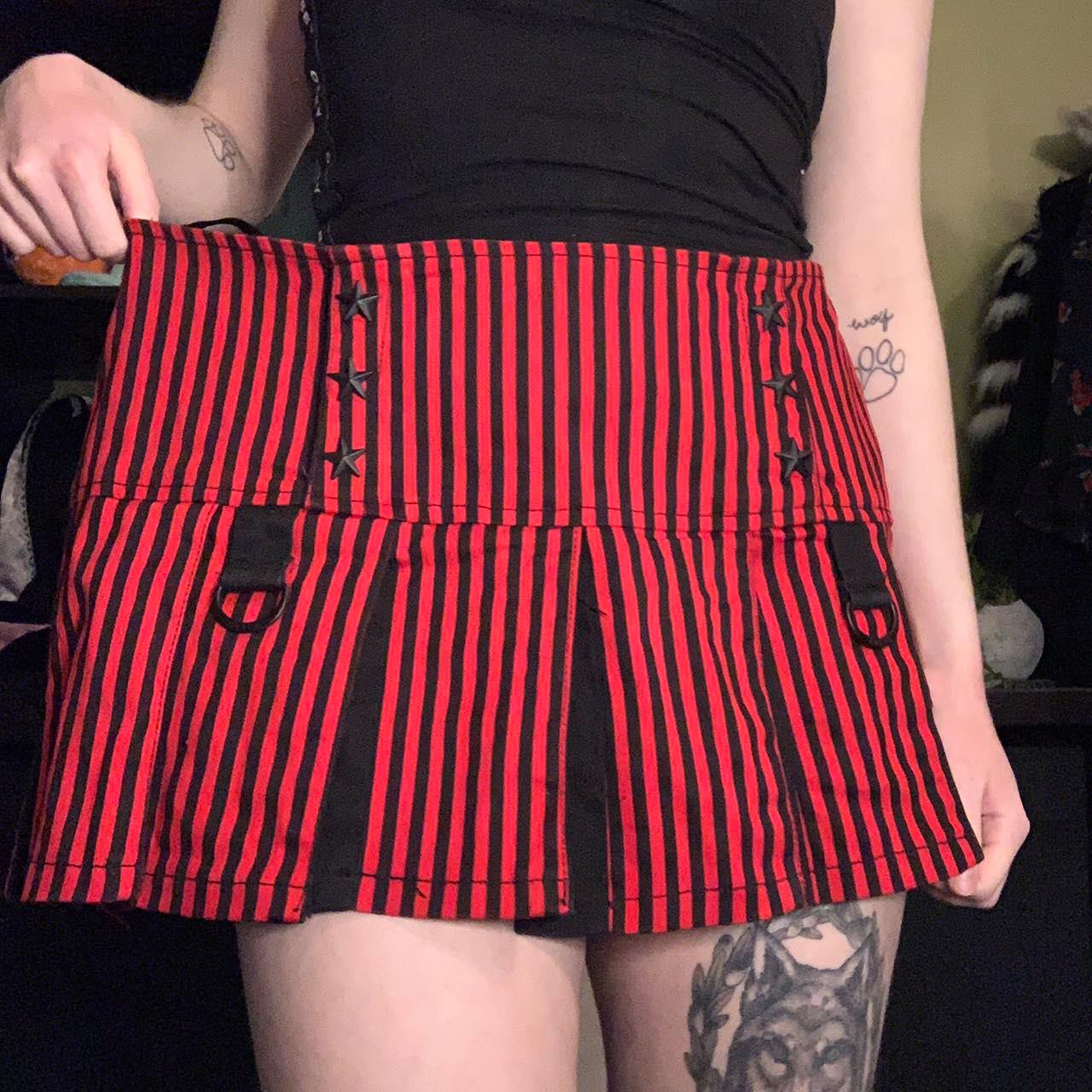 Vintage 90s Red Plaid Striped Pleated Low Waisted Skirt Academia E-Girl Kawaii Korean Japanese Harajuku Streetwear