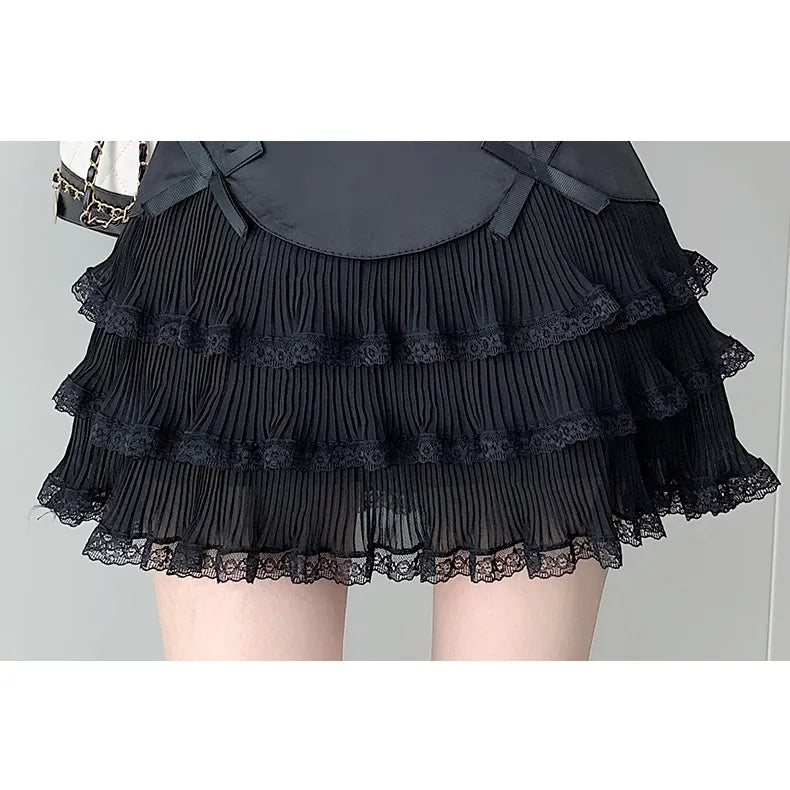 Chiffon Bow Pleated A-Line High Waist Mini Skirt