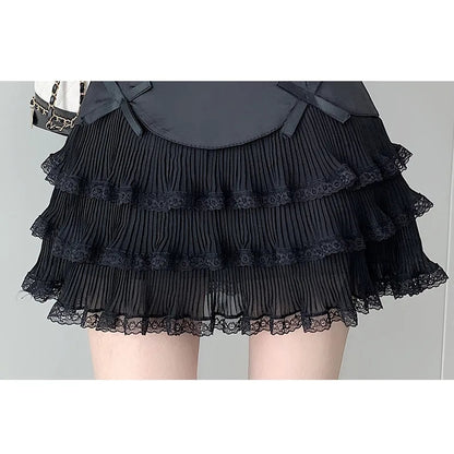 Chiffon Bow Pleated A-Line High Waist Mini Skirt