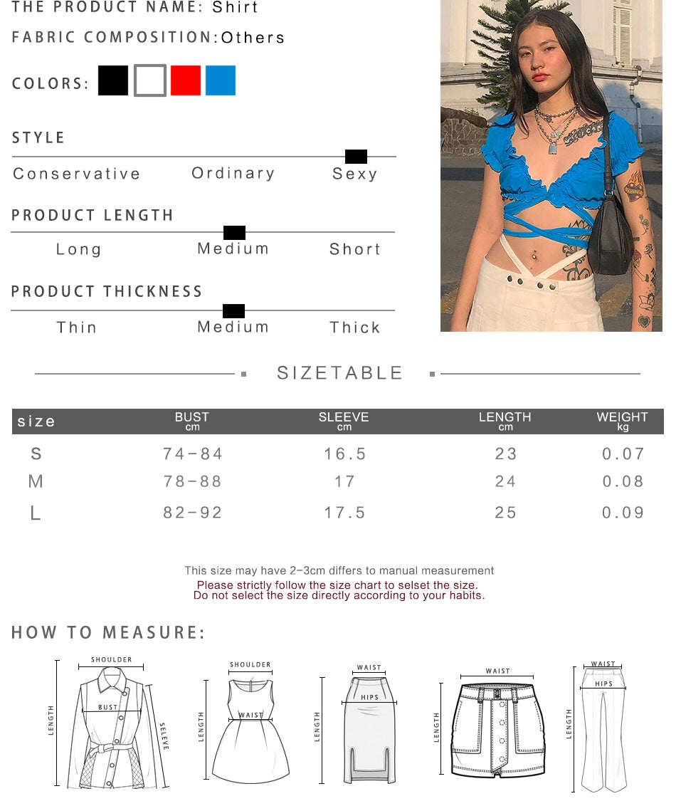 Cute Sexy Solid Color Bandage Cross Tie Up Crop Top Shirt Tee T-shirt E-Girl Kawaii Korean Japanese Harajuku Chinese Retro Streetwear Aesthetic