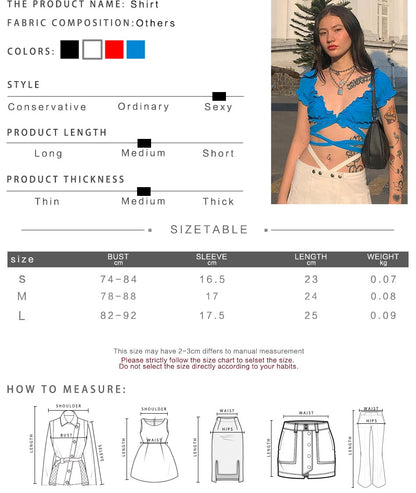 Cute Sexy Solid Color Bandage Cross Tie Up Crop Top Shirt Tee T-shirt E-Girl Kawaii Korean Japanese Harajuku Chinese Retro Streetwear Aesthetic
