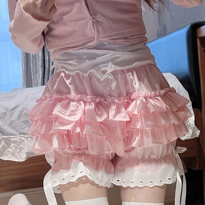 Pink Layered Ruffle Bloomer Shorts