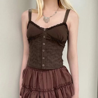 Brown Lace Patchwork Crop Top