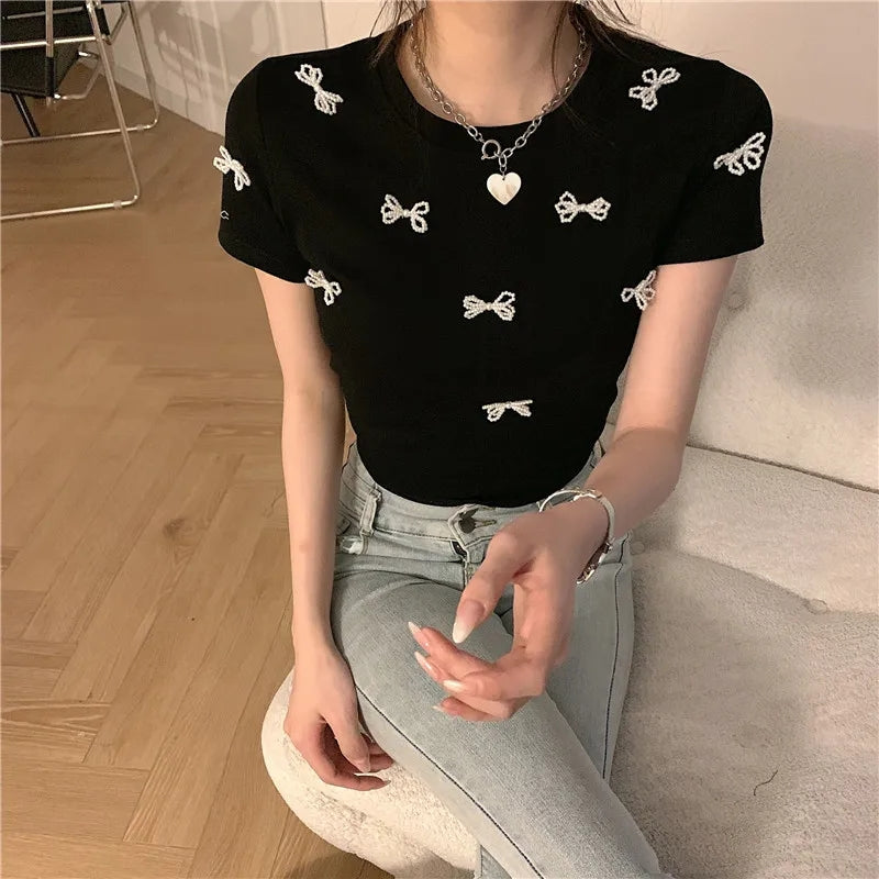 Pearl Bow Short Sleeve Shirt