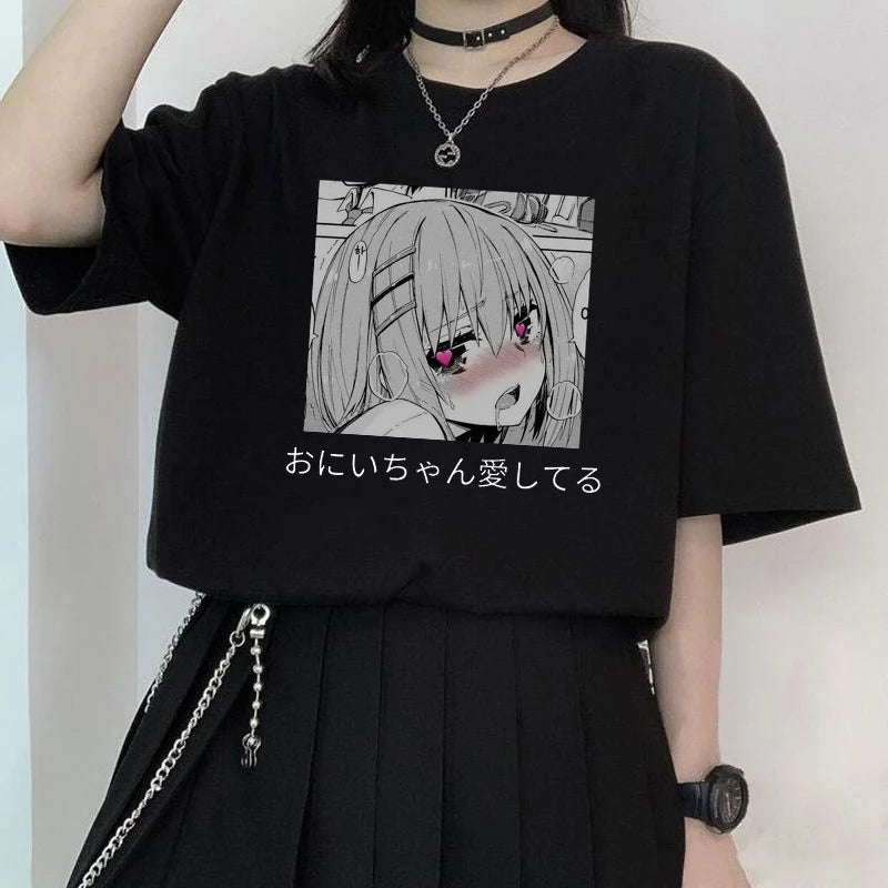 Cute Anime Sweet Girl Cartoon Short Sleeve T-shirt Print Punk Goth Loose Aesthetic Casual Summer E-Girl Kawaii Korean Japanese Harajuku