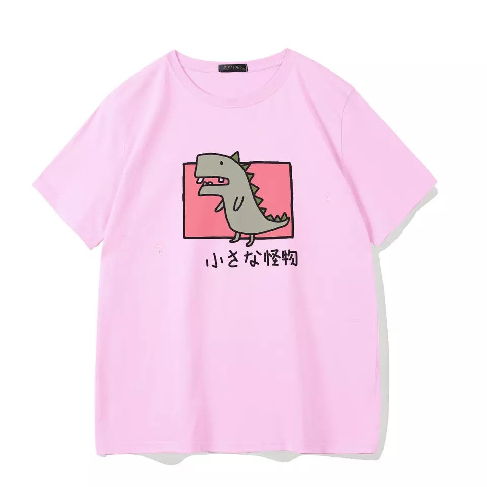 Cute Vintage Dinosaur Print Cartoon Short Sleeve Shirt T-shirt Tee Punk Funny Sweet Summer Casual E-Girl Kawaii Korean Japanese Harajuku Streetwear