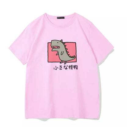 Cute Vintage Dinosaur Print Cartoon Short Sleeve Shirt T-shirt Tee Punk Funny Sweet Summer Casual E-Girl Kawaii Korean Japanese Harajuku Streetwear