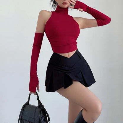 Black V Shape Low Waist Mini Skirt