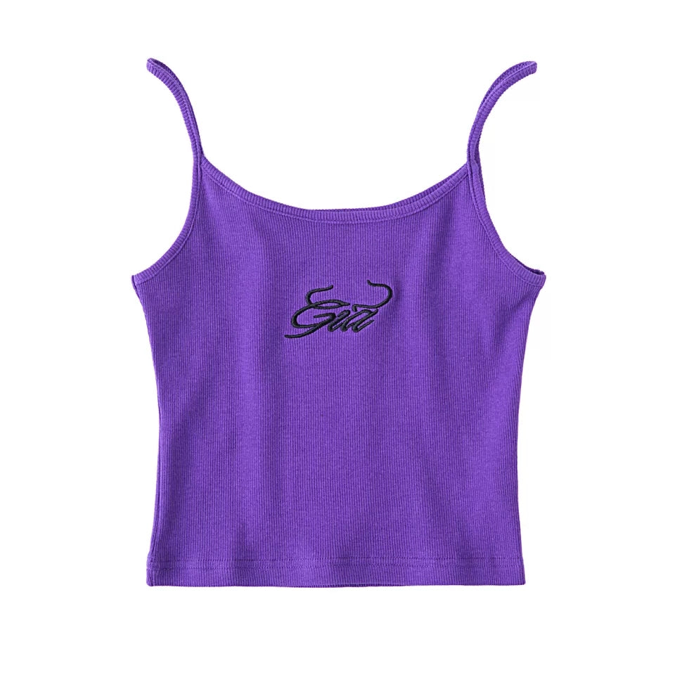 Cute Sexy Solid Letter Embroidery Ribbed Crop Top Tank Sleeveless Shirt Vest Aesthetic Casual Summer E-Girl Kawaii Korean Japanese Haraju
