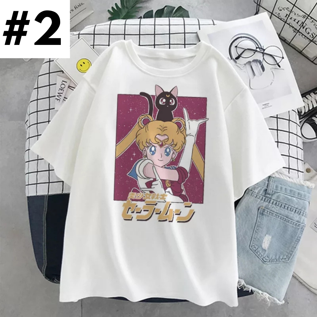 Cute Japanese Anime Girl Cartoon Print Loose Short Sleeve Shirt Aesthetic Casual E-Girl Kawaii Korean Japanese Harajuku