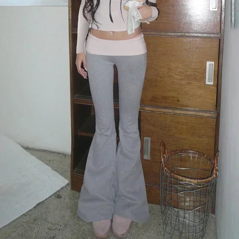 Grey & Pink Patchwork Flare Pants