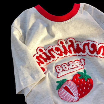 Strawberry Embroidery Short Sleeve T-shirt