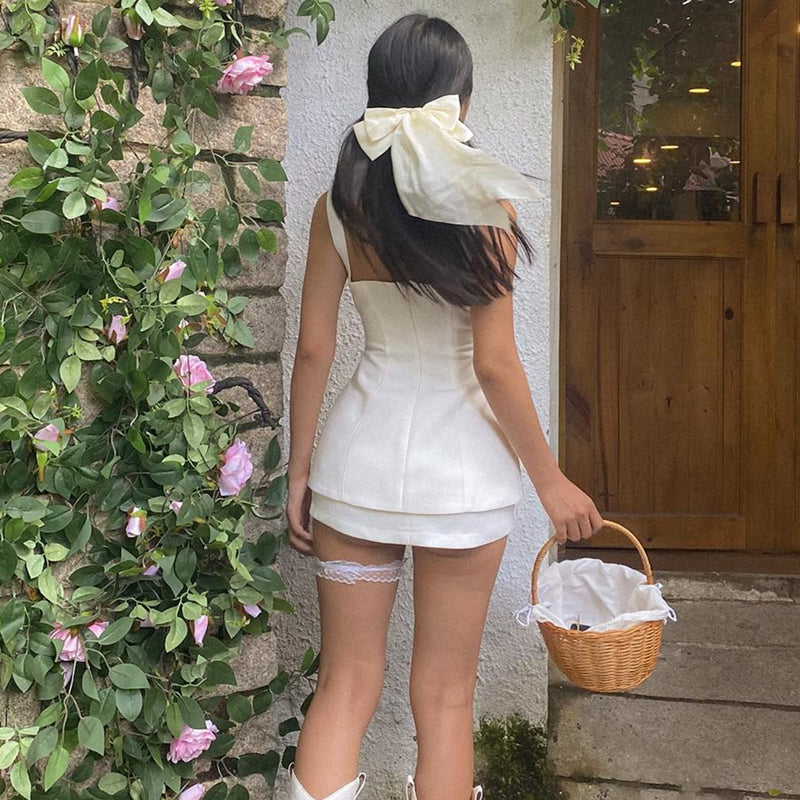 White French Elegant Bow Mini Dress