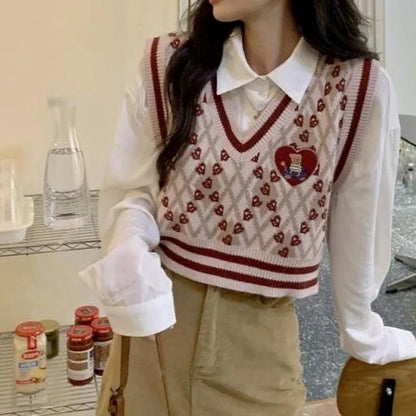 Teddy Bear Embroidery Sweater Vest