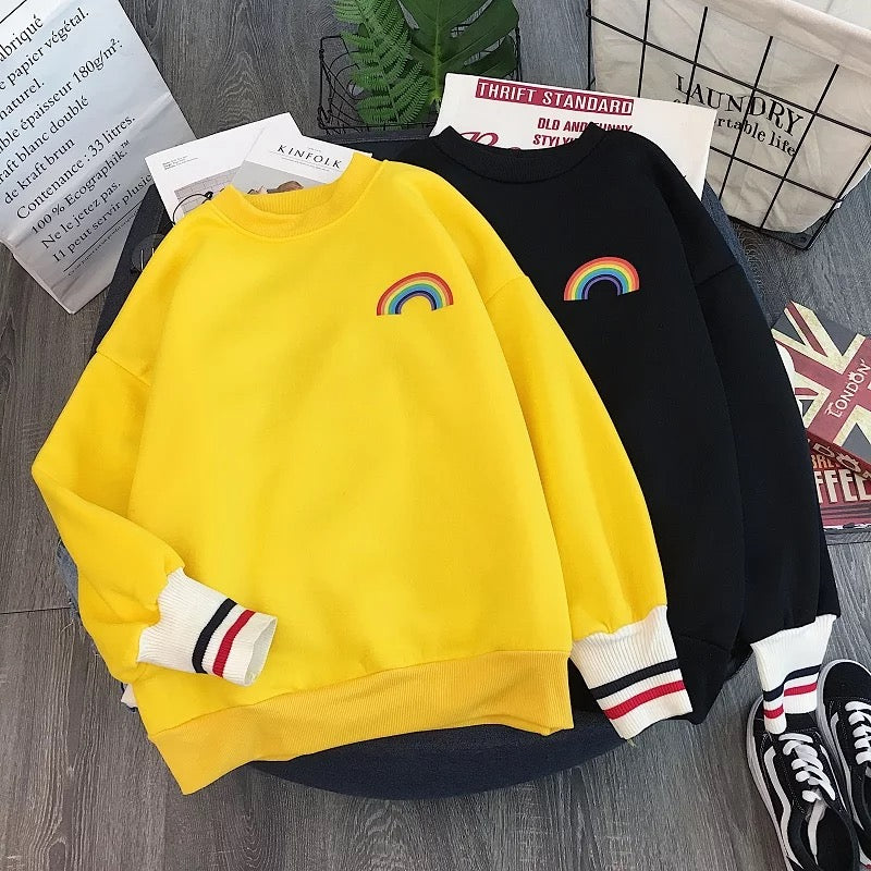 Cute Rainbow Embroidery Fleece Hoodie Sweater Sweatshirt Pullover 90s Oversized Long Sleeve E-Girl Kawaii Korean Japanese Harajuku Retro Streetwear