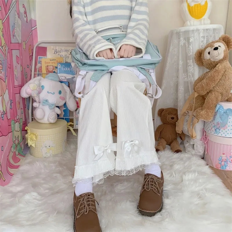 Sweet Bow Lacee Wide Leg High Waist Corduroy Trousers