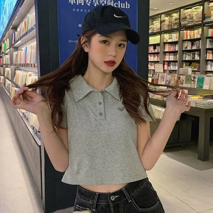 Pink Polo Short Sleeve Crop Top