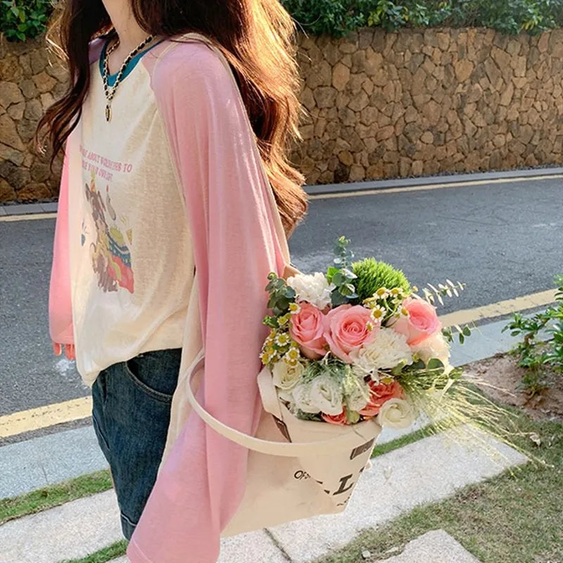 Pink Teddy Bear Patchwork Long Sleeve Shirt