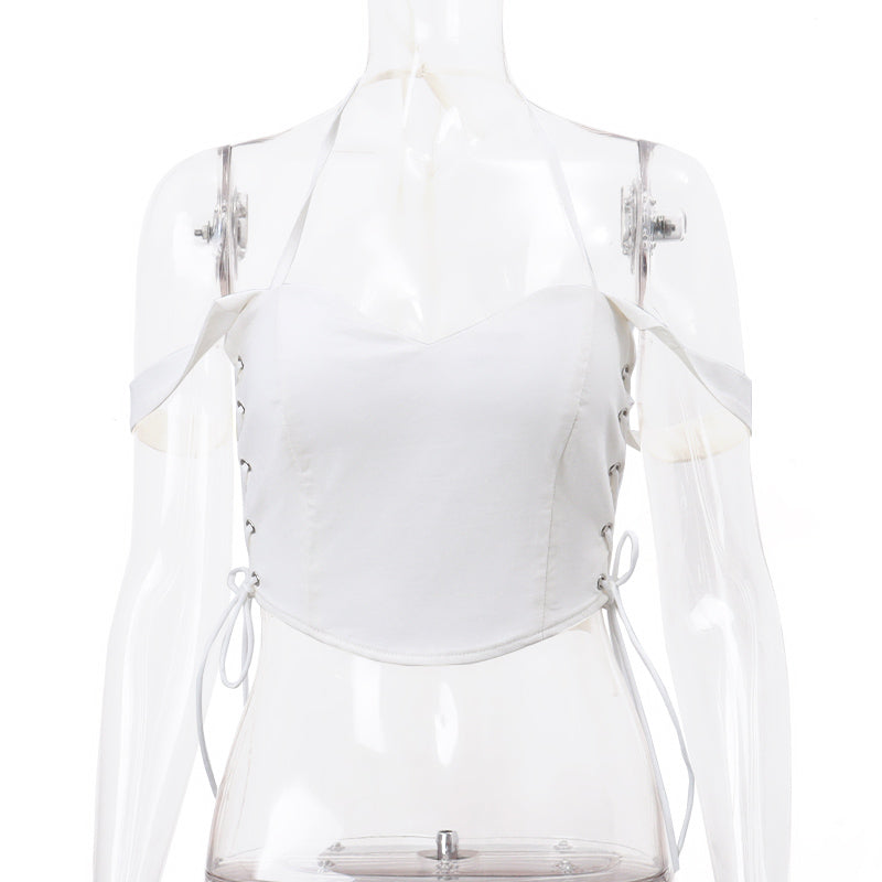 White V Neck Side Tie Up Crop Top