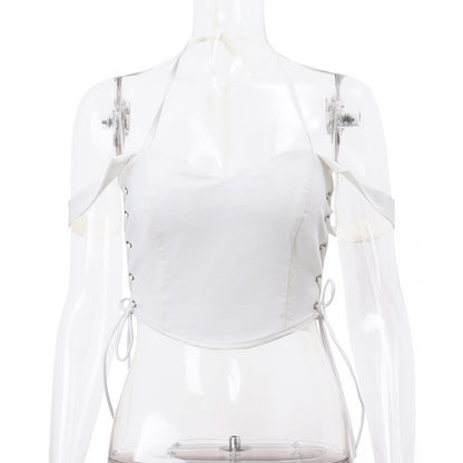 White V Neck Side Tie Up Crop Top