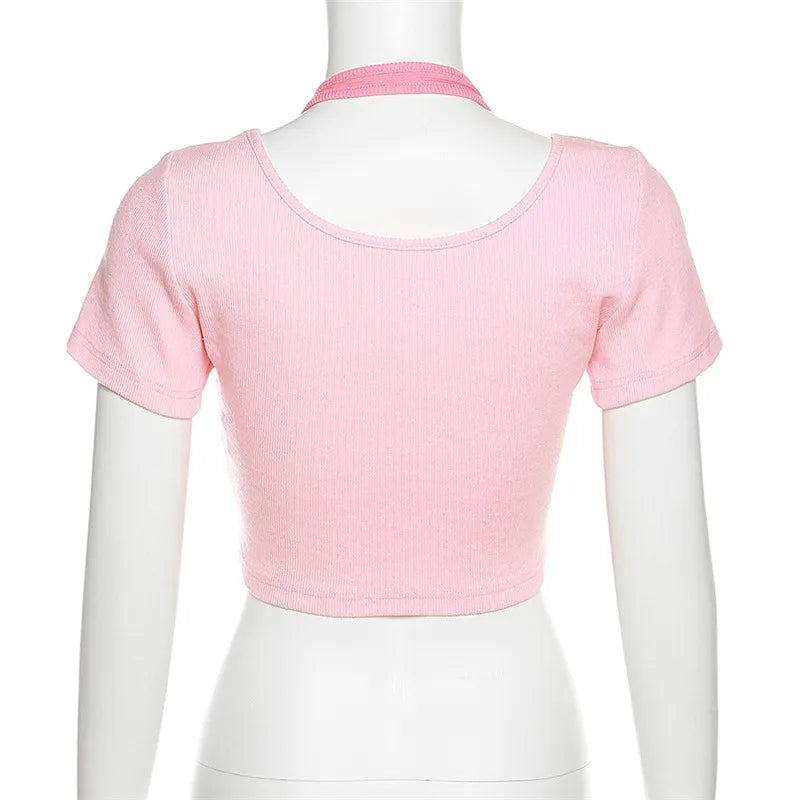 Pink Square Neck Crop Top