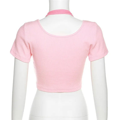 Pink Square Neck Crop Top