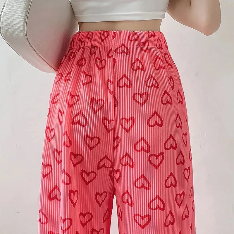Pink Heart Print Trousers