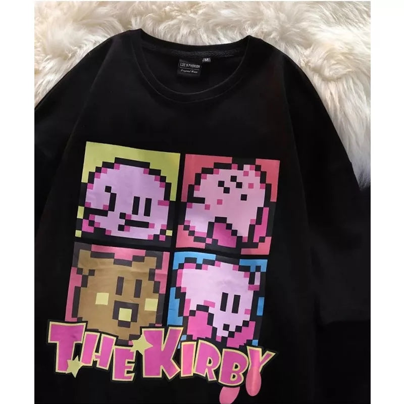 Japanese Anime Pixel Cartoon Print Oversized Short Sleeve T-shirt