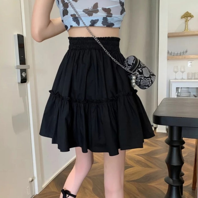 Cute White Ruffles Patchwork High Waist Mini Skirt Fairycore Pleated Preppy Aesthetic Casual Summer E-Girl Kawaii Korean Japanese Harajuku