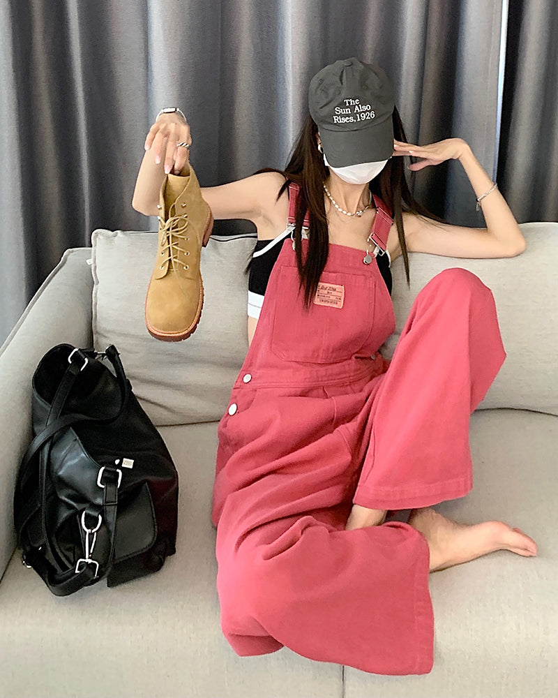 Pink Denim Overall Pants