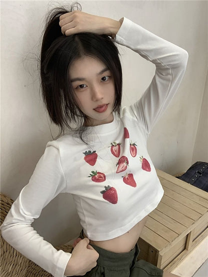 Strawberry Print Long Sleeve T-shirt