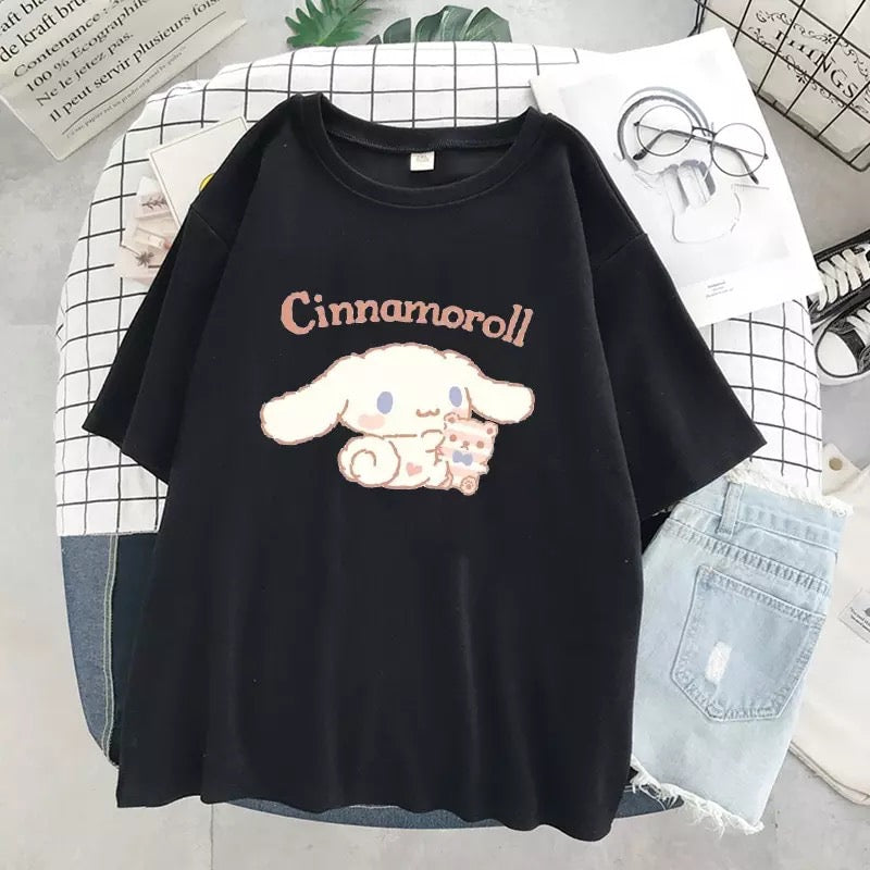 Cute Anime Cartoon Print Loose Oversize Short Sleeve Short T-shirt Top Causal Summer E-Girl Kawaii Korean Japanese Harajuku Streetwear