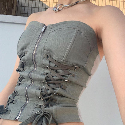 Grey Zip Up Corset Bustier