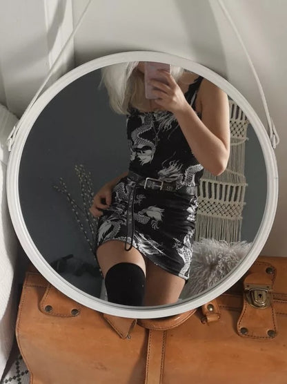 Cute Sexy Dragon Print Sleeveless Split Club Bodycon Mini Dress Party E-Girl Kawaii Korean Japanese Harajuku Chinese Retro Streetwear Aesthetic