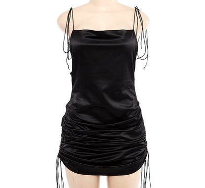 Cute Sexy Black Spaghetti Strap Backless Bodycon Dress Party Kawaii Korean Japanese Harajuku Chinese Retro Streetwear Aesthetic Fashion