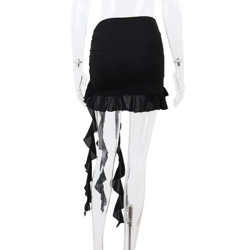 Black Butterfly Ruffle Hollow Out Split Mini Skirt