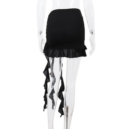 Black Butterfly Ruffle Hollow Out Split Mini Skirt