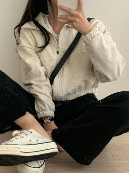 Black Cropped Zip Up Jacket