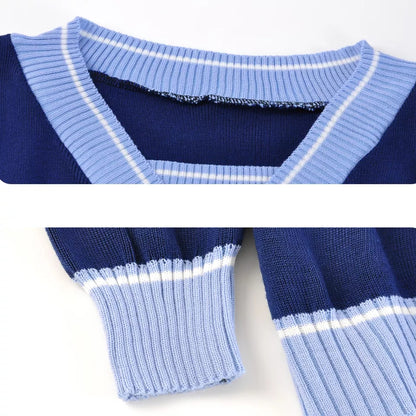 Panelled V Neck Cropped Loose Long Sleeve Jumper