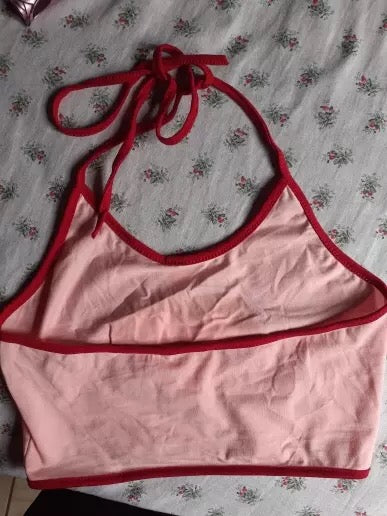 Pink Love Heart Print Halter Backless Spaghetti Strap Camisole Crop Top Summer Aesthetic Casual E-Girl Kawaii Korean Japanese Harajuku