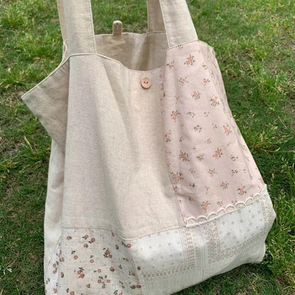 Flower Patchwork Contrast Print Tote Bag
