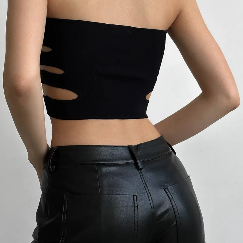 Black Strapless Hollow Out Tube Top