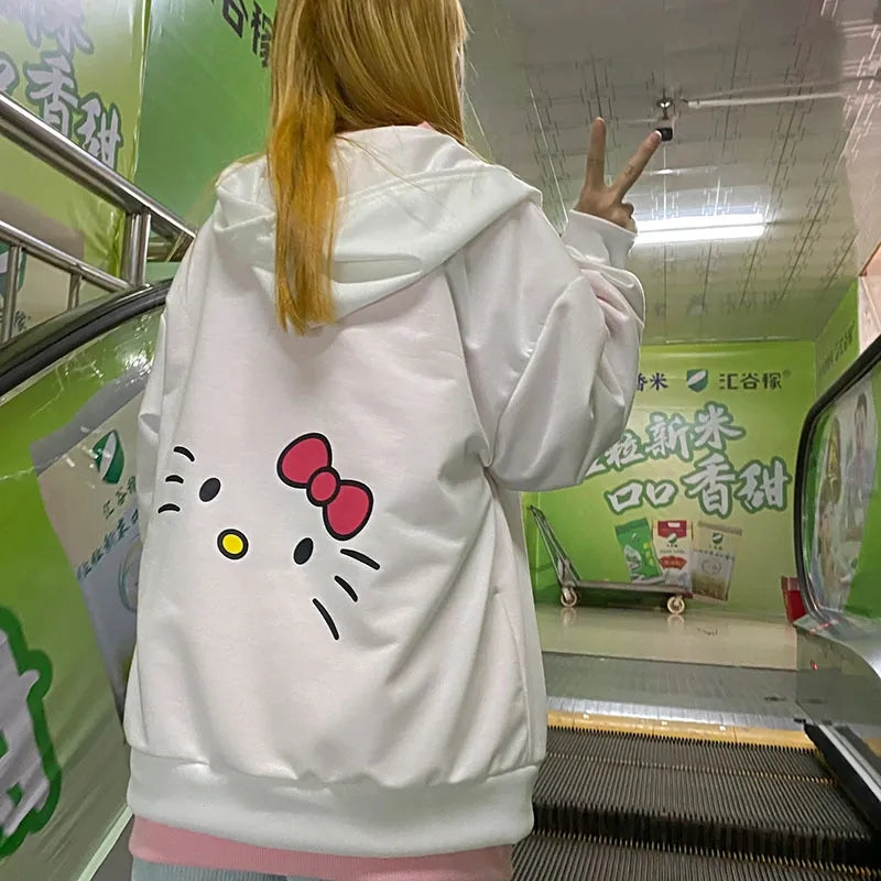White Kitty Cat Anime Japanese Hoodie