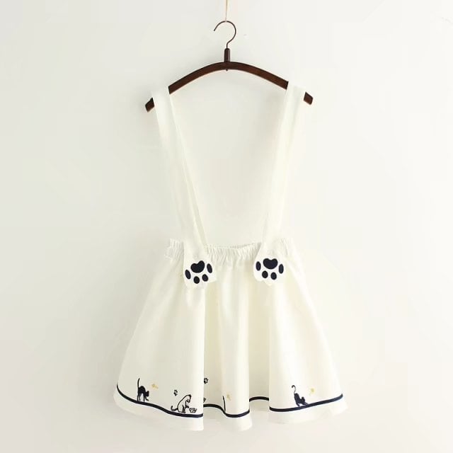 Cute Cartoon Sweet Cat Dog Paw Embroidery Skater Skirt Strap Suspenders Mini Skirt E-Girl Kawaii Korean Japanese Harajuku Streetwear