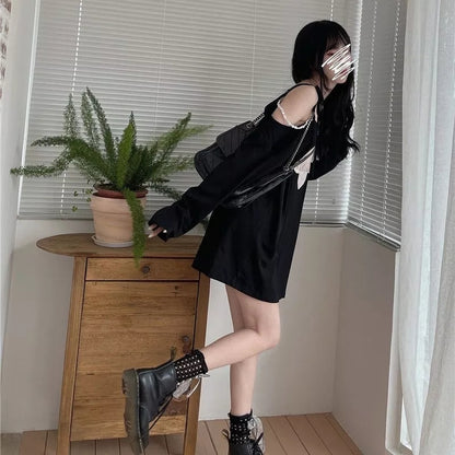 Sweet Japanese Anime Off Shoulder Lace Up Long Sleeve Shirt