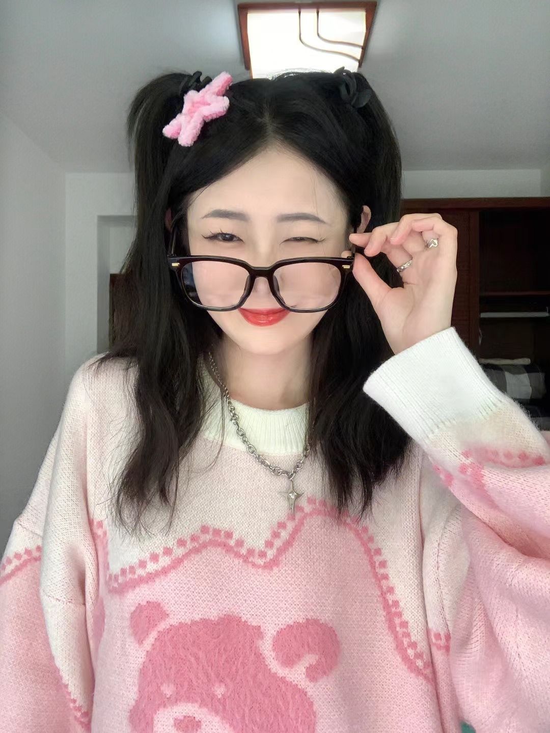 Pink Teddy Bear Print Sweater